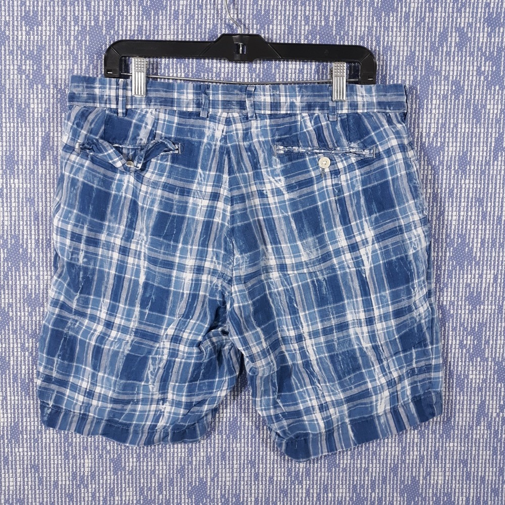 Polo Ralph Lauren Linen Shorts Mens 34 x 8 Classic Fit Madras Plaid Blue - Picture 11 of 14
